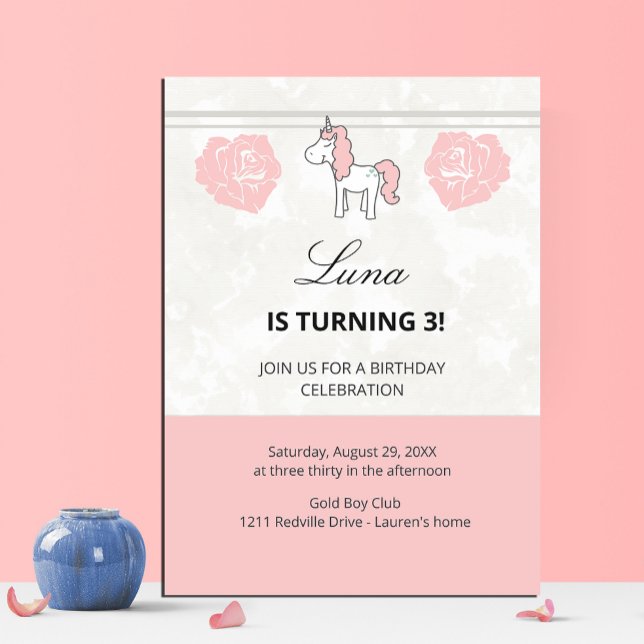 Custom Unicorn Cute Pink Birthday Party Invitation (Créateur téléchargé)