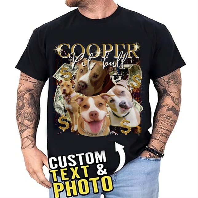 Custom Vintage Bootleg Pet Photo Collage T-Shirt (Créateur téléchargé)