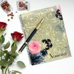 Custom Vintage Chic Damask Butterflies Flowers<br><div class="desc">Vintage customized planner with black and pink flowers and black butterflies on a damask background. The text is fully editable.</div>