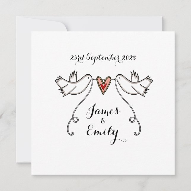 Custom White Doves Love Heart Faire-part de mariag (Devant)