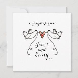 Custom White Doves Love Heart Faire-part de mariag