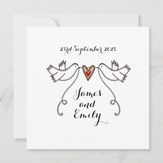 Custom White Doves Love Heart Faire-part de mariag (Devant)