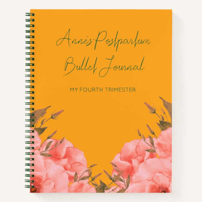 Custom Yellow Floral Bullet Journal New Moms (Devant)
