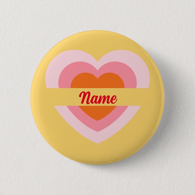 Custom Your Name Badge Pin Pink Personalized Heart (Devant)