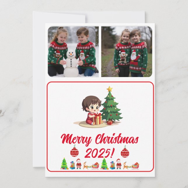 Customisable 2 Photo Traditional Christmas Card (Devant)