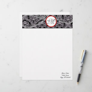 Customisable En-tête de lettre Monogramme Noir et gris Paisley