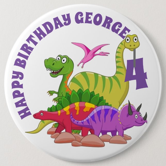 Customisé Joyeux Badge d'Anniversaire - Dinosaur (Devant)