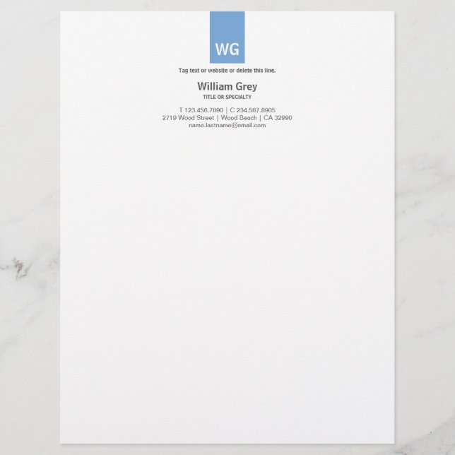 Customisée En-tête de lettre du dessus bleu blanc monogramme  (Devant)