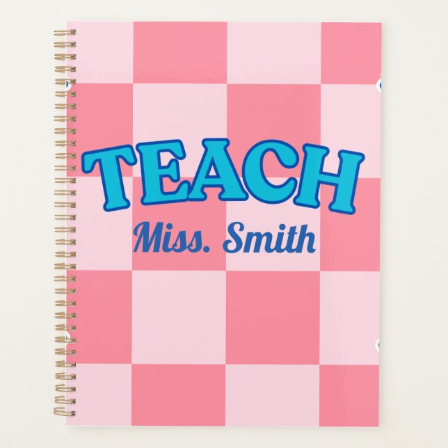 Customizable Blue and PinCheckered Teacher Planner (Devant)