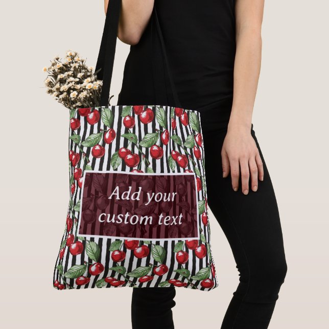 Customizable Cherry Striped Tote Bag (De près)