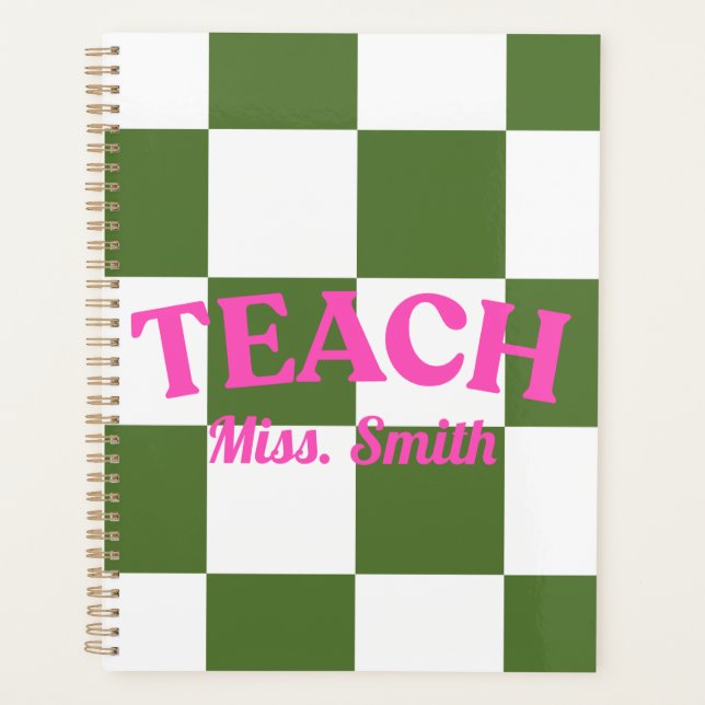 Customizable Green Checkered Teacher Planner (Devant)