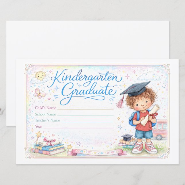 Customizable Kindergarten Graduate Certificate  (Devant / Derrière)