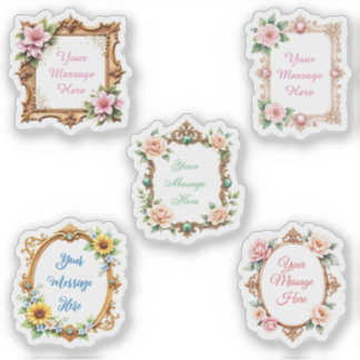 Customizable Message in Floral Frame Stickers