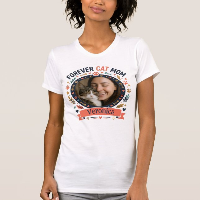 Customizable Photo and Name T-shirt For Cat Mom (Devant)