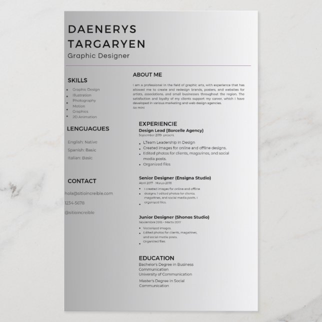 customizable resume sheet curriculum vitae (Devant)