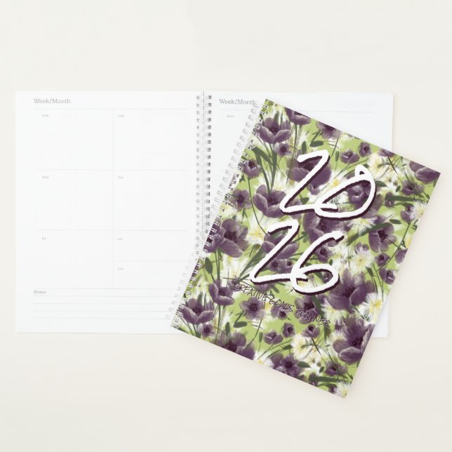 Customizable Year 2025  Purple Poppies Planner (Devant avec enveloppe)