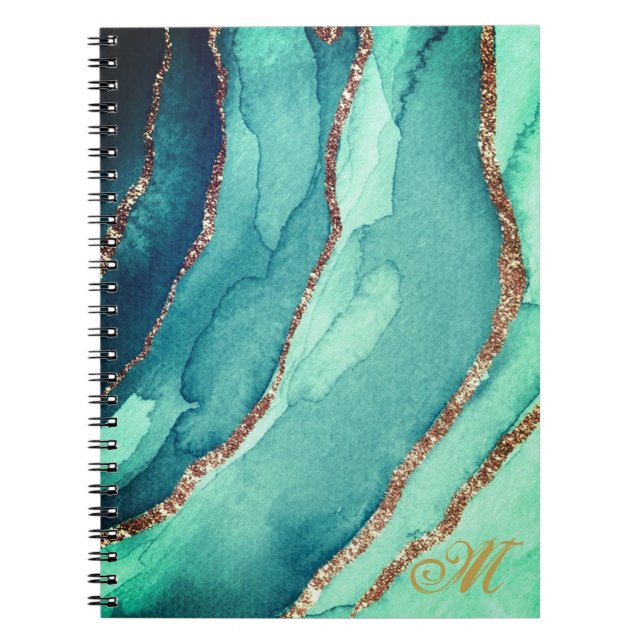 Customize Gold Teal Blue MARBLE Journal Notebook (Devant)