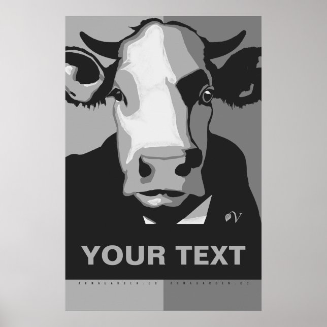 CUSTOMIZE IT Black and White Pop Art Cow Poster (Devant)