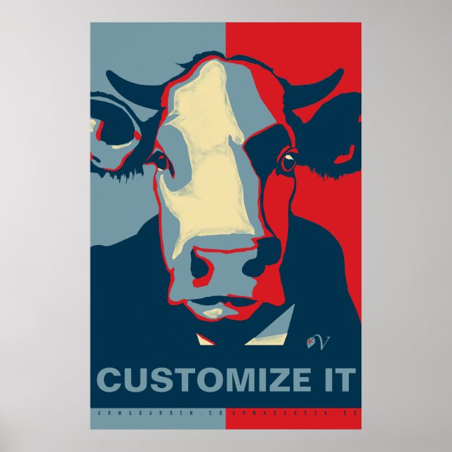 CUSTOMIZE IT Red White Blue Pop Art Cow Poster (Devant)