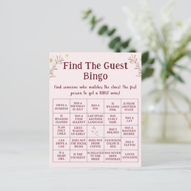 Customized Boho Floral Find The Guest Bingo Game  (Debout devant)