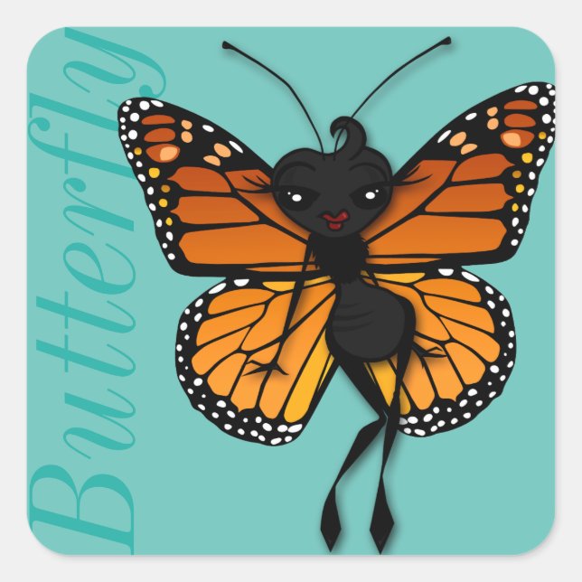 CUT MONARCH BUTTERFLY DAME CARRÉ MATTE STICKERS (Devant)