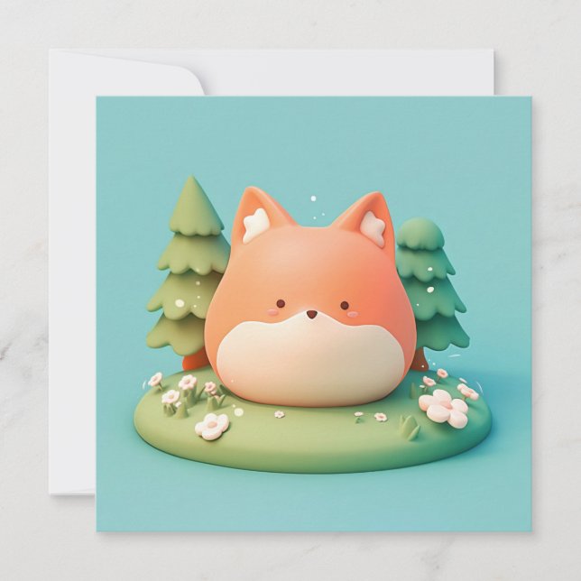 Cute 3D Clay Red Fox in Forest Meadow Postcard (Devant)