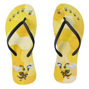 Cute Abeille de miel Noir et Jaune tongs