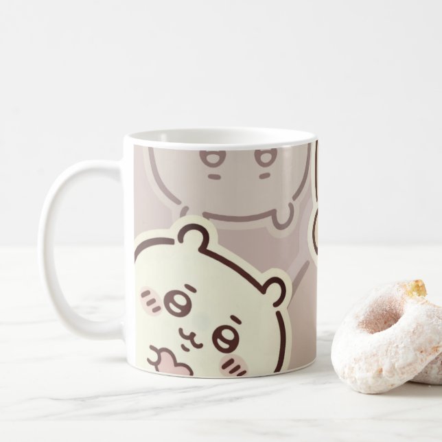 Cute Aesthetic Cream Bear Coffee Mug | Minimalist  (Avec donut)