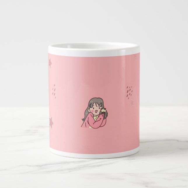 Cute Aesthetic Girl Illustration Pink Coffee Mug (Devant)