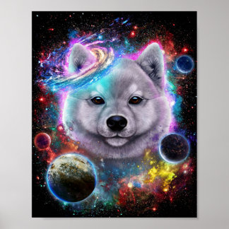 Cute Akita Chien dans l'espace | Impression Galaxi