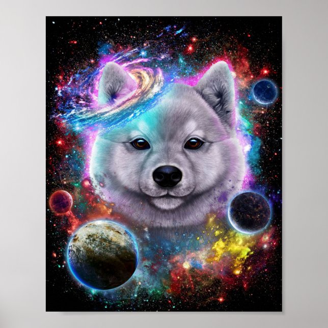 Cute Akita Chien dans l'espace | Impression Galaxi (Devant)