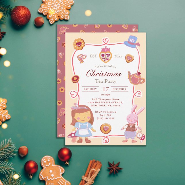 Cute Alice' Creamy Christmas Tea Party Invitation (Créateur téléchargé)