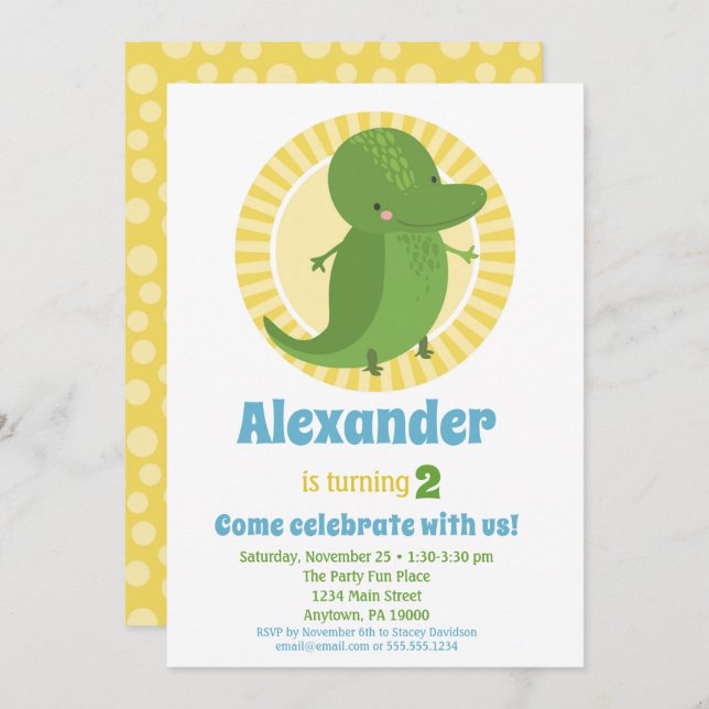 Cute Alligator Croc Anniversaire Invitation Garçon (Devant / Derrière)