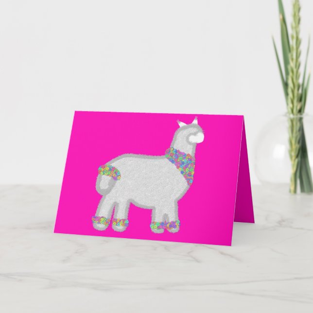 Cute Alpaca avec carte d'anniversaire aux fleurs (Devant)