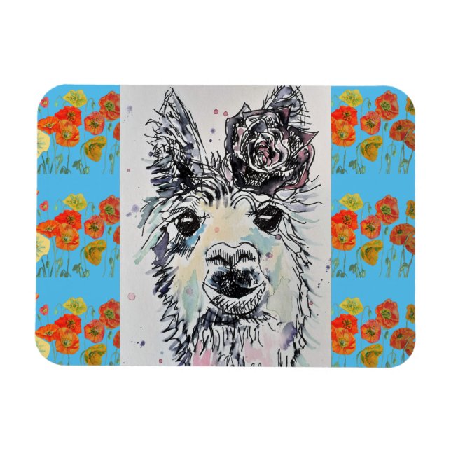 Cute Alpacca llama Animal Aquarelle Art Magnet (Horizontal)