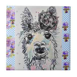 Cute Alpacca Llama Aquarelle florale Carreaux céra