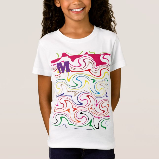 cute Alphabet “M” Design T-Shirt for Little Girls (Devant)
