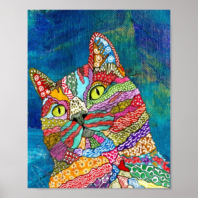 Cute and Colorful Abstract Cat Poster (Devant)