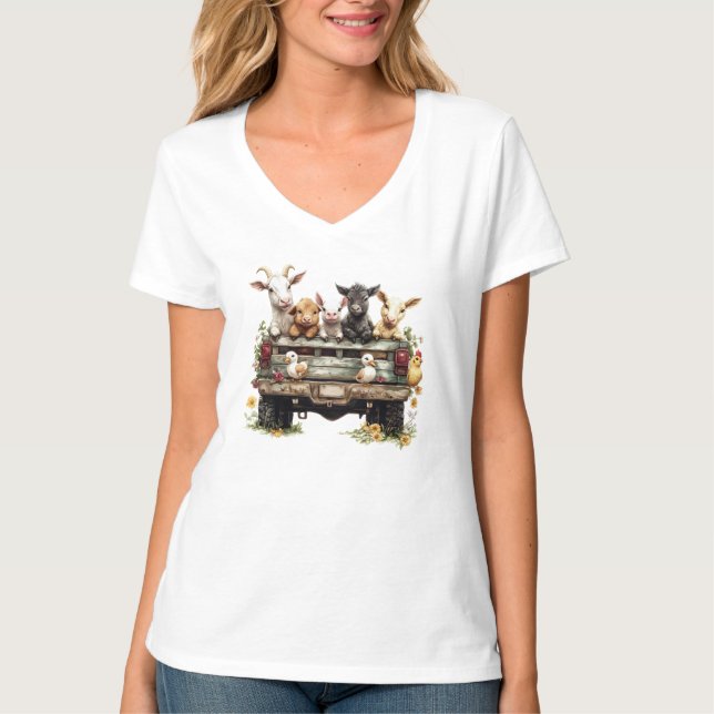 Cute Animal Farm On T-Shirt (Devant)