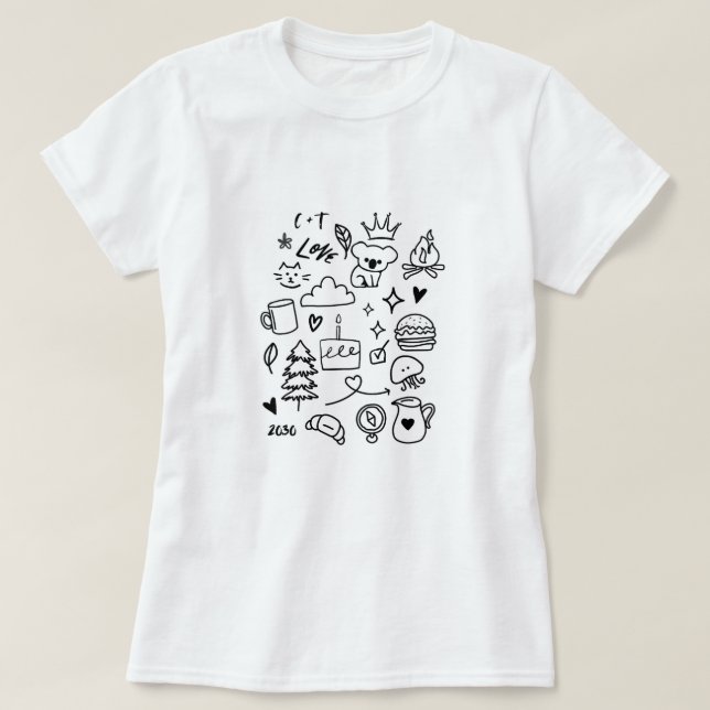 Cute Animals and Objects Graphic T-Shirt (Design devant)