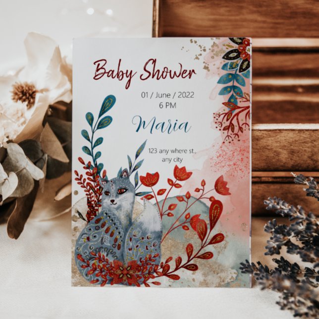 Cute Animaux baby shower invitation rouge et bleu (Créateur téléchargé)