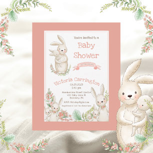 Cute Animaux Baby showers roses Invitation