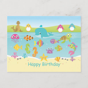 Cute animaux de mer Anniversaire de enfant Carte p