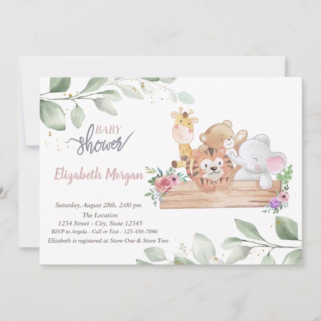 Cute Animaux Feuilles Baby shower Invitation (Devant)