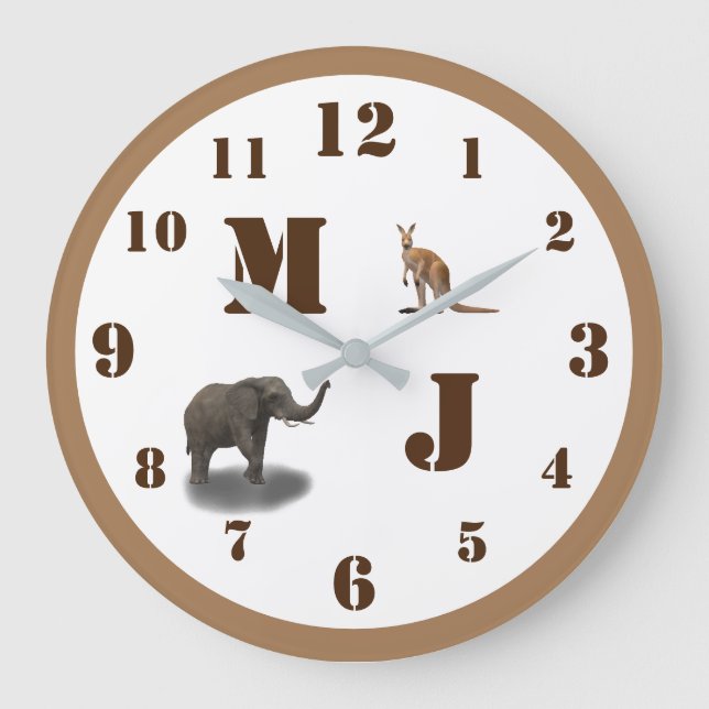 Cute Animaux Monogramme Acrylique Horloge Mur (Recto)