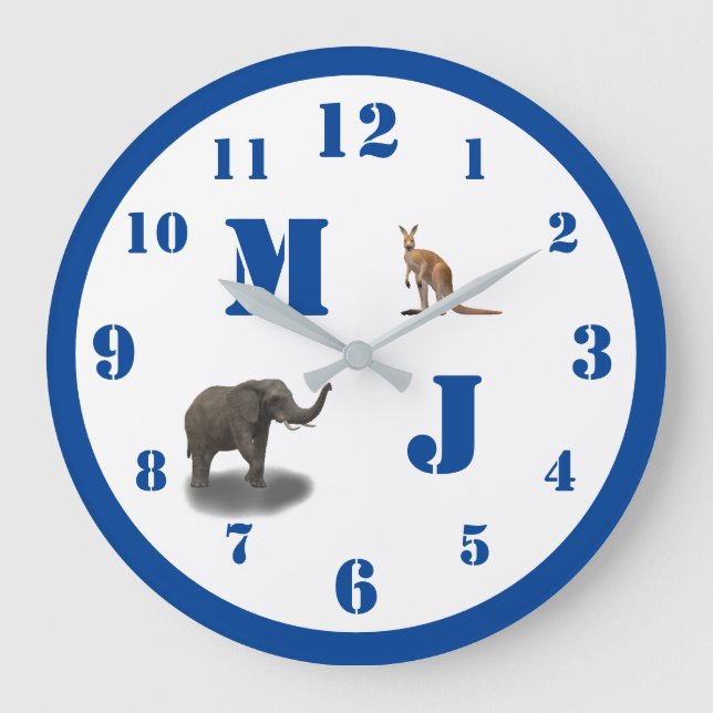 Cute Animaux Monogramme Acrylique Horloge Mur (Recto)