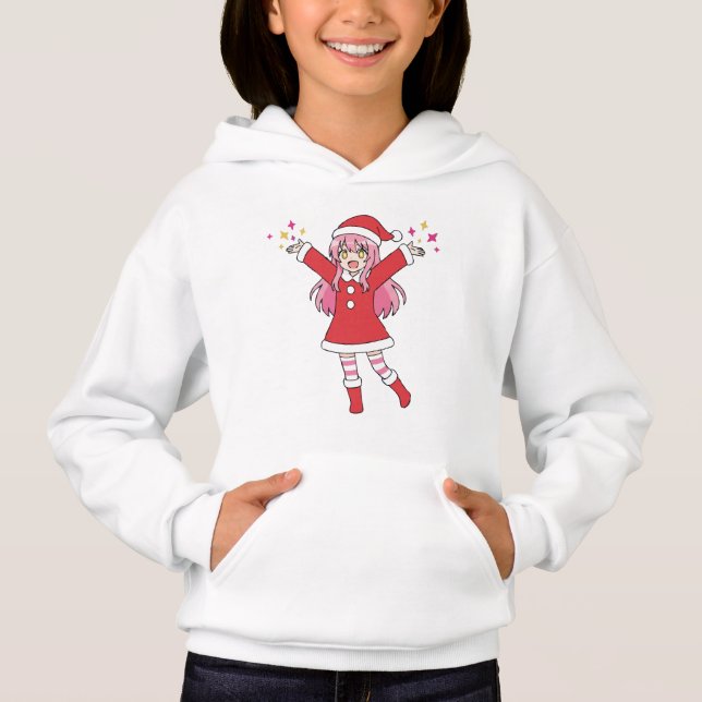 Cute Anime Christmas Girl Hoodie - Kawaii Santa Ou (Devant)