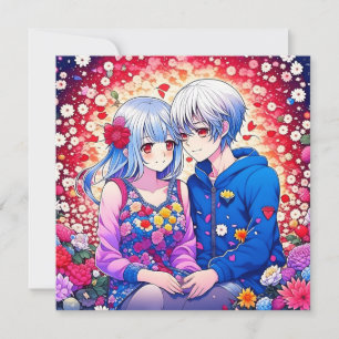 Cute Anime Couple, Fleurs et Coeurs Personnalisé