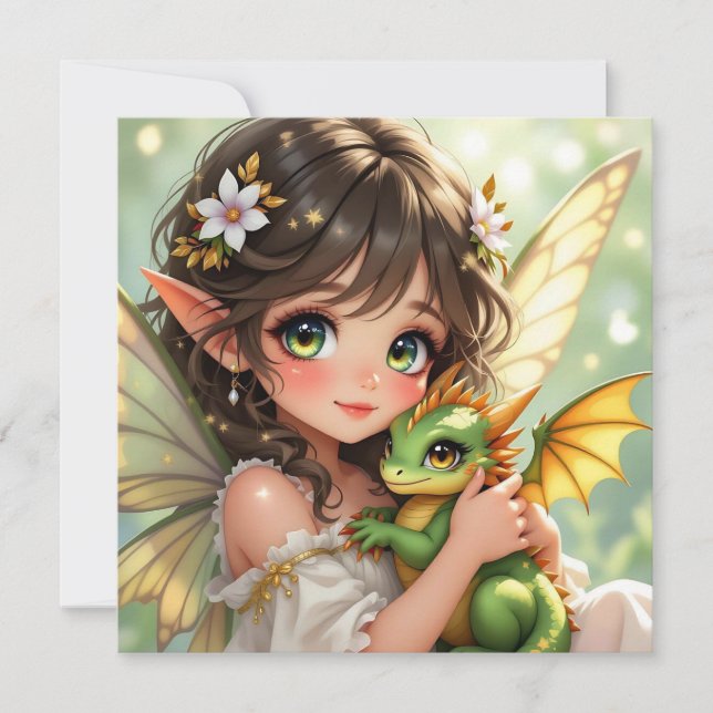 Cute Anime Fairy and Chibi Dragon  (Devant)