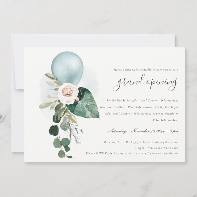 Cute Aqua Blue Balloon Floral Grand Invitation d'o (Devant)